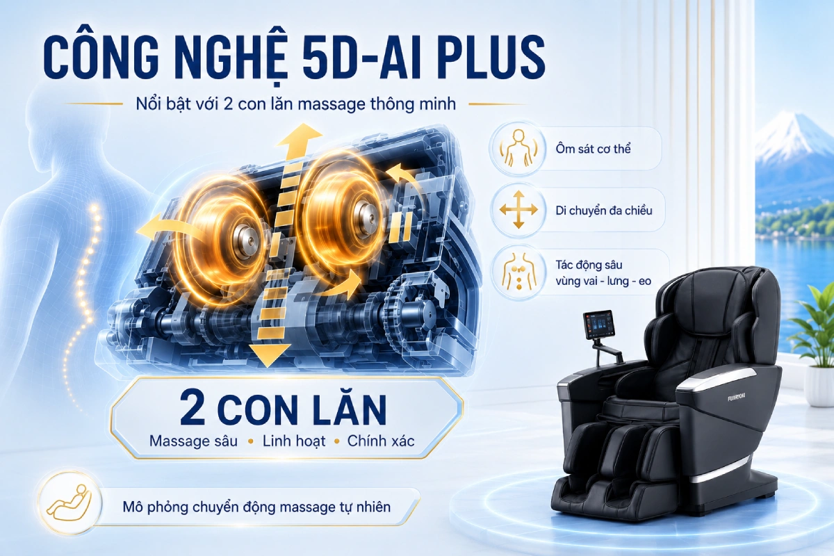 Fujiiryoki Cyber Relax JP-4000 được trang bị 2 con lăn massage chuyên sâu
