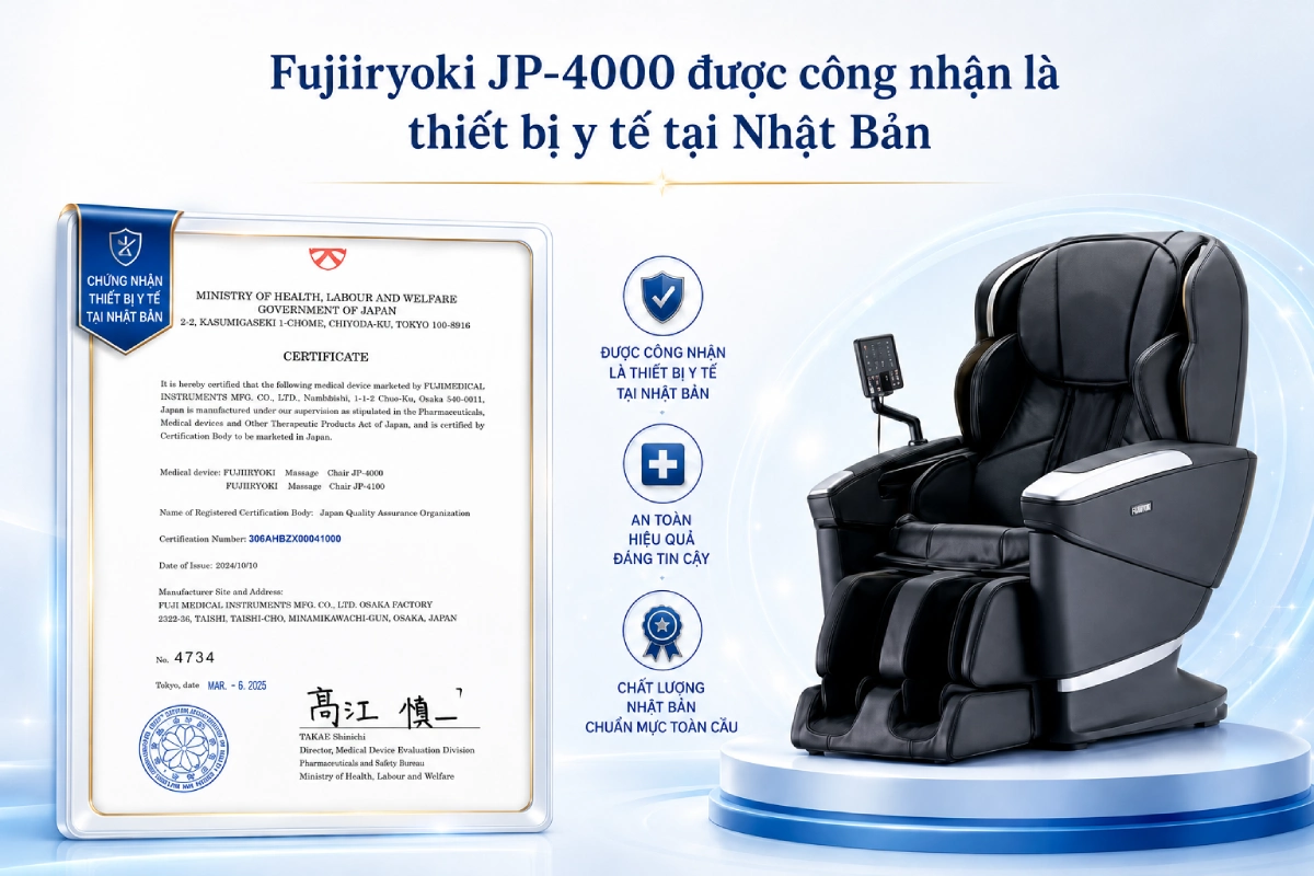 Ghế massage Fujiiryoki Cyper - Relax JP-4000 được chứng nhận là thiết bị y tế